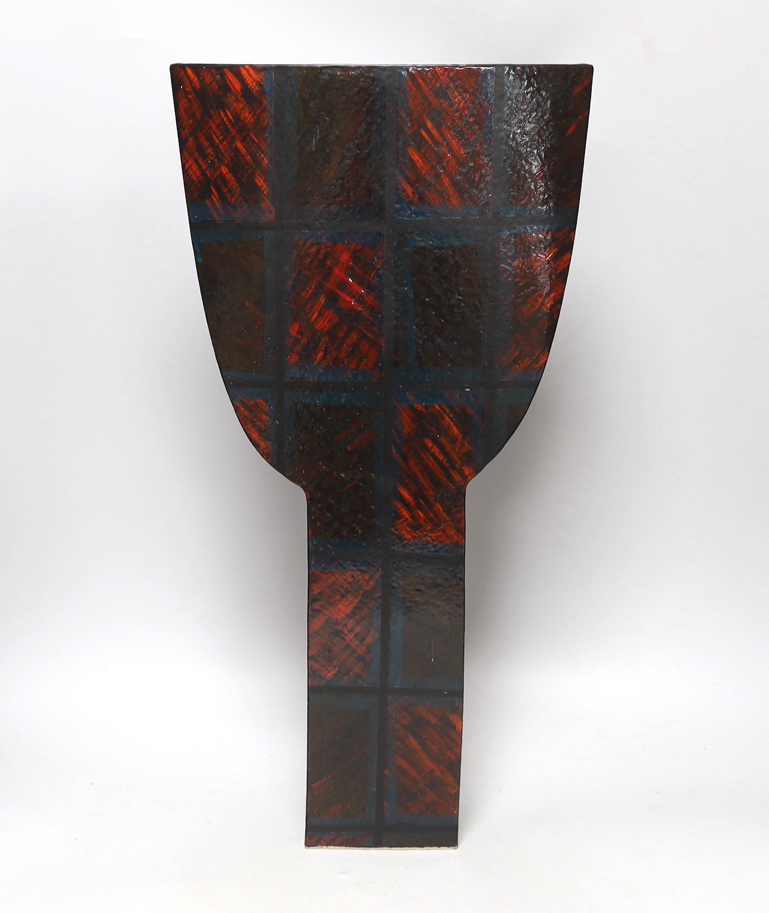 A Peter Moss sculptural flat vase in red and black, 57cm high